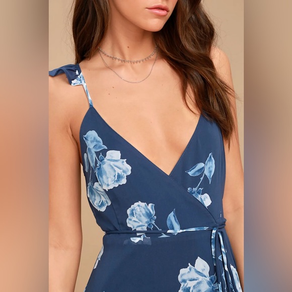Lulus One Desire Navy Blue Floral Print Wrap Tank Maxi Dress - Picture 7 of 10